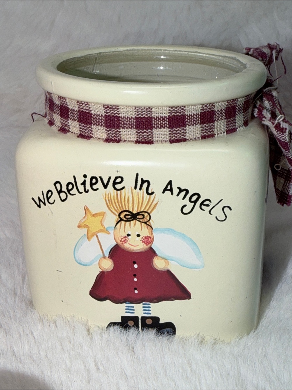Set - Vintage White & Red Wooden Rocking Horse & We Believe In Angels Candle 🕯️ - Picture 3 of 5